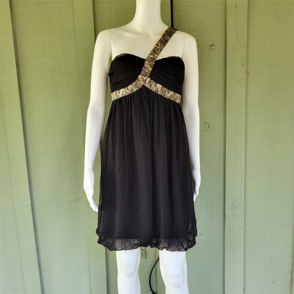 MARIA BIANCO NERO Black Silk Beaded One Shoulder Dress S